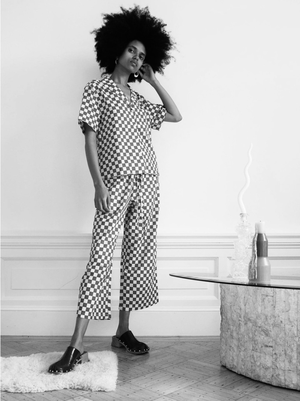 Wray NYC Black and White Checkered Lounge Set
